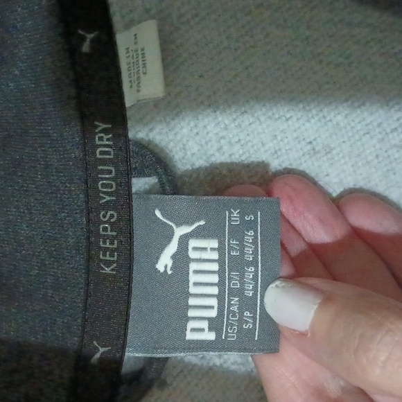 Puma Small Zip Up Fleece Lined Jacket Dark Gray With Red Stripes 2 Front Pockets - Picture 2 of 5